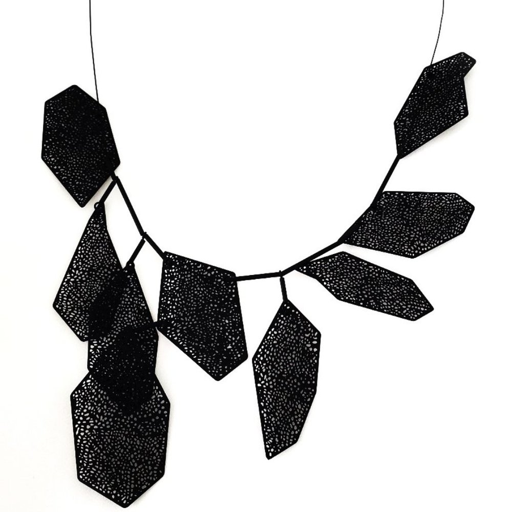 Black Metal Bib Necklace - Perforated Metal - One of a Kind Design